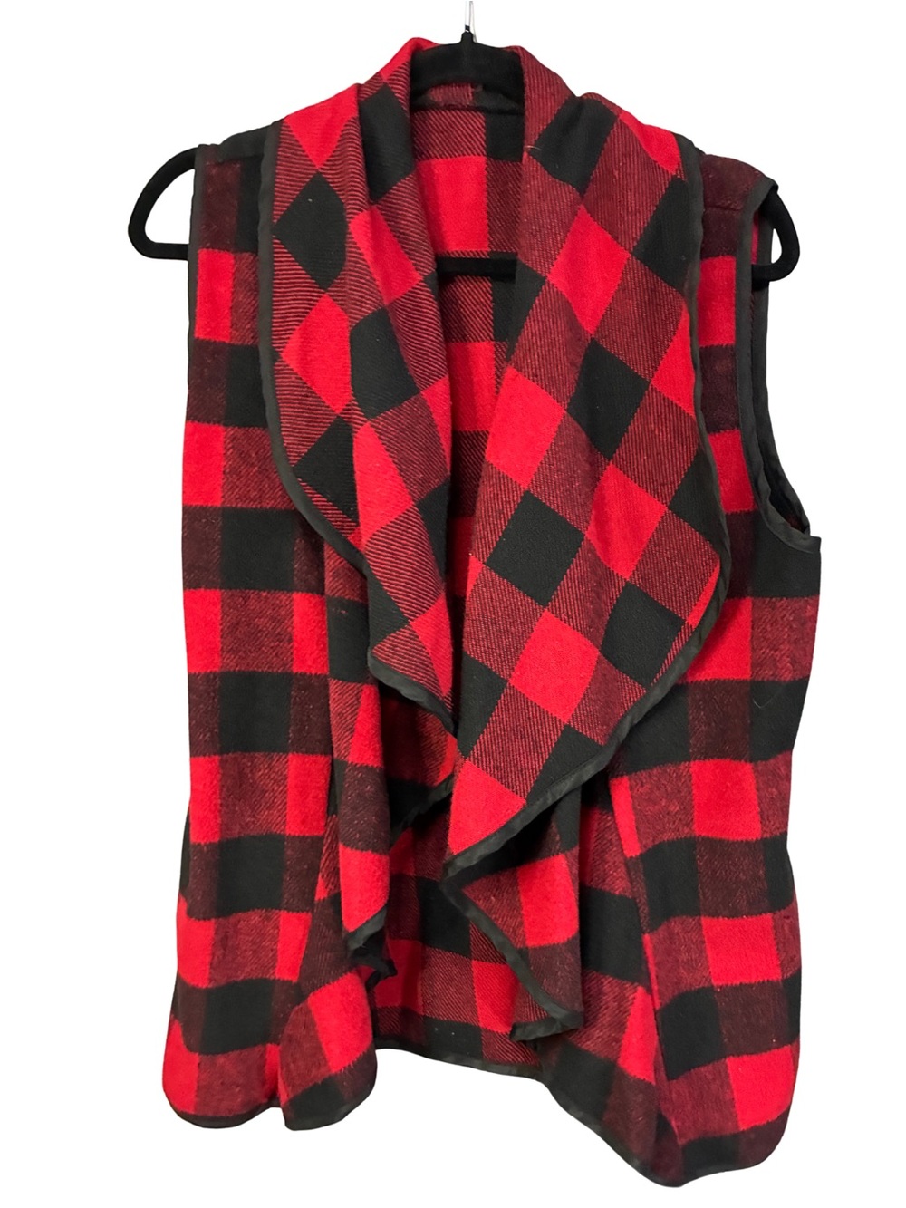 Red and Black Buffalo Plaid Draped Vest